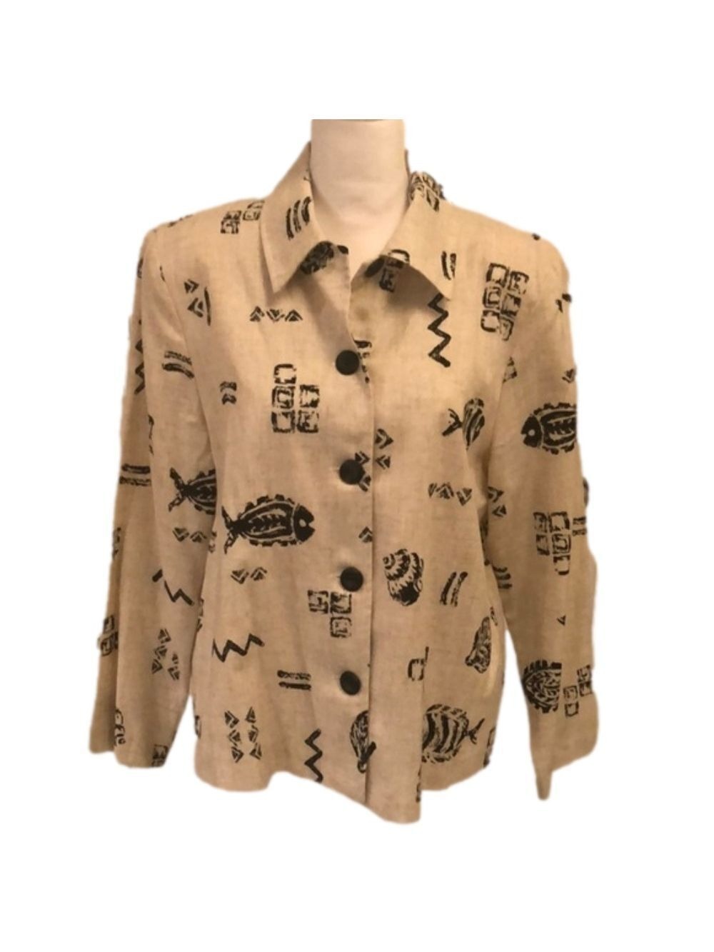 BRIGGS Petite NWOT Cream w/ Black Print Top Size M